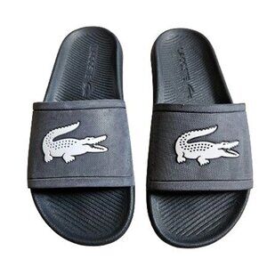 Lacoste Croco Slide Sandals Men's Size 7 Navy Blue Crocodile Logo Slippers Good